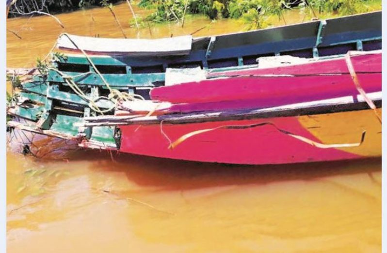 The damaged boat after the collision