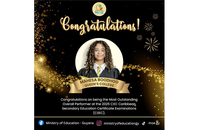 Mahesa Boodhoo, the Most Outstanding CSEC Performer
