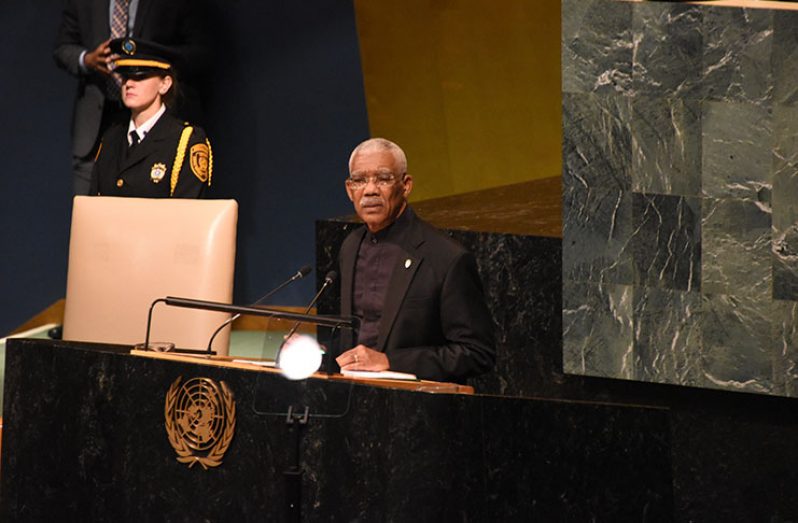 President David Granger addressing the United Nations General Assembly