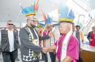 President Dr. Irfaan Ali (left) and Head of the National Toshaos Council, Dereck John (Office of the President photo)