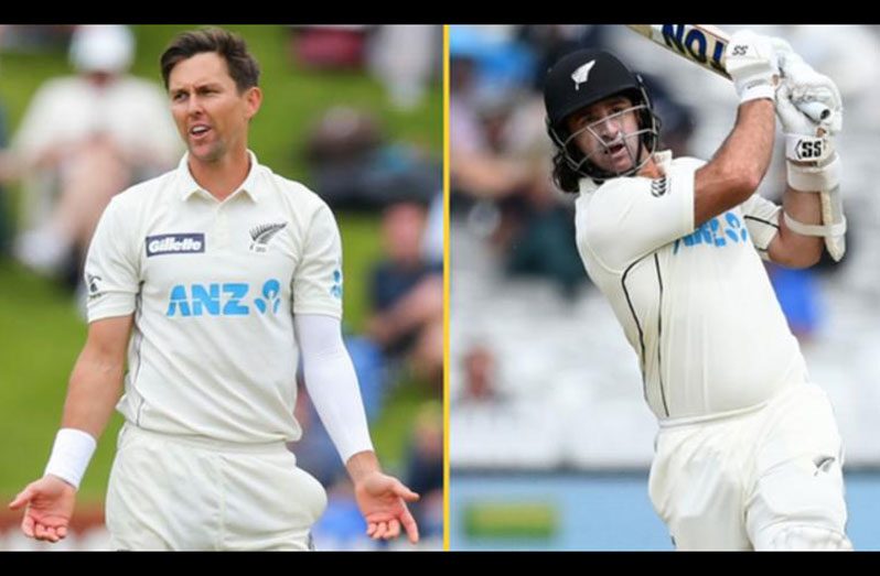 New Zealand's Boult (left) and de Grandhomme both played in the World Test Championship final win over India in Southampton in June