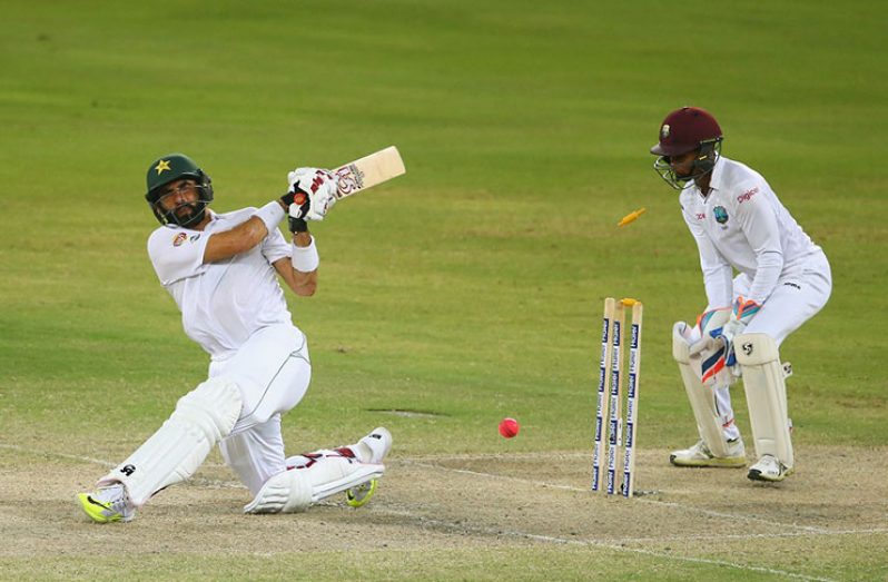 Misbah-ul-Haq was bowled attempting a sweep shot against Devendra Bishoo, Pakistan v West Indies, 1st Test, Dubai, 4th day, October 16, 2016 ©Getty Images