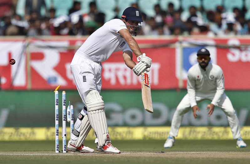 Alastair Cook's off stump is snapped in half by Mohammad Shami
