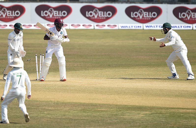 Kraigg Brathwaite leaves the ball only to be bowled, Bangladesh vs West Indies, 1st Test, Chattogram, Day 3, yesterday.