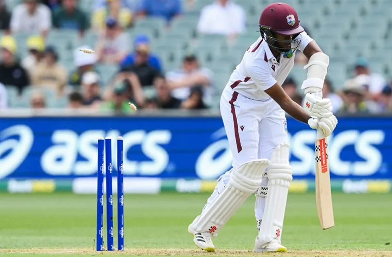 Kraigg Brathwaite was bowled by a beauty from Pat Cummins• Getty Images and Cricket Australia