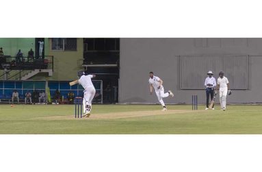 : Action from the first Guyana Harpy Eagles trail match at the National Stadium Providence (Japheth Savory photo)