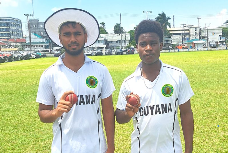 Bowlers   Emmanuel Lewis (left) and Dave Mohabir
had three wickets each for GT yesterday (Sean Devers photo)