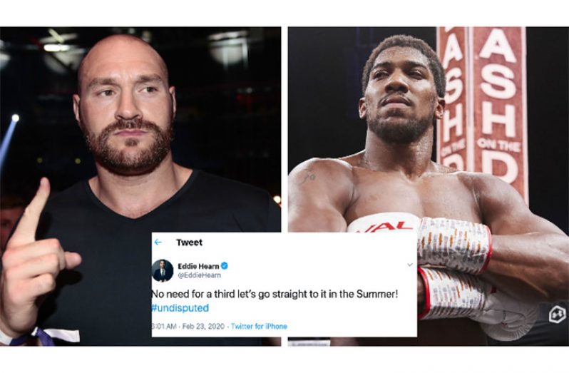British boxing champions Tyson Fury (left) and  Anthony Joshua