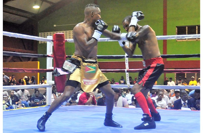 Dexter Marques follows up a left Jab to KO Colombian Luis Carrillo with a right to his head (Sean Devers Photo)