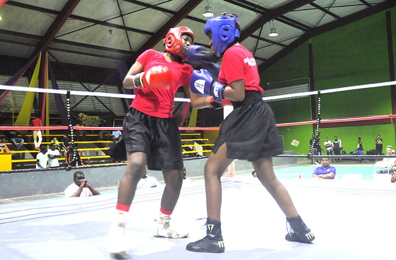 The Barker sisters during their exhibition bout