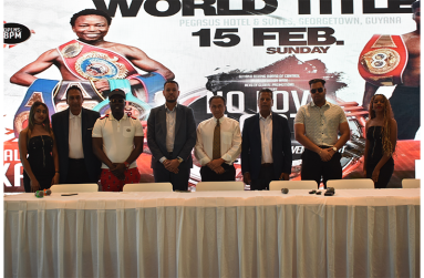 (From left) Organiser, Aleem Hussain, Bradley ‘Doggy’ Sampson, Pegasus’ Brandon Badal, GBBC Peter Abdool, Pegasus CEO Robert Badal and P&P Insurance Vikash Panday