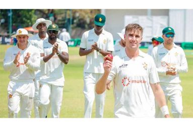 Brad Evans claimed his maiden five-for in Test cricket  •  (Zimbabwe) Cricket