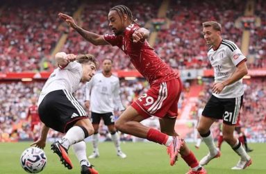 Bradley Barcola made his first Premier League start for Liverpool.