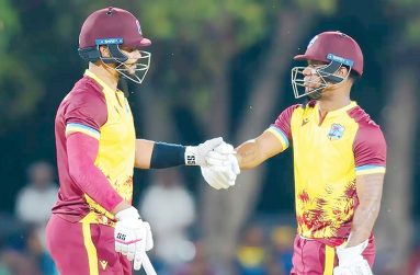 Evin Lewis and Brandon King scored 74 runs in the powerplay for West Indies  •  AP Photo/Viraj Kothalawala