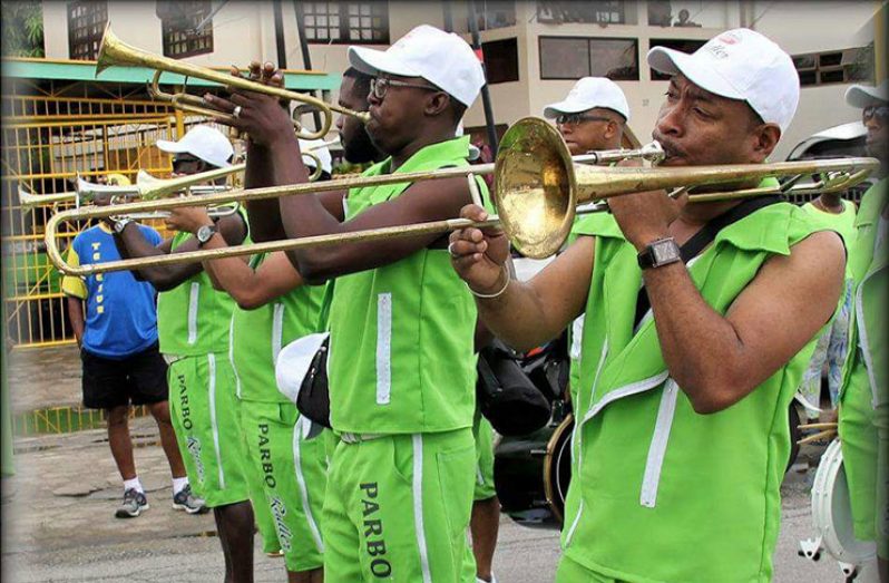The brass section of the Parbo Brass Band during a performance in Paramaribo, Suriname