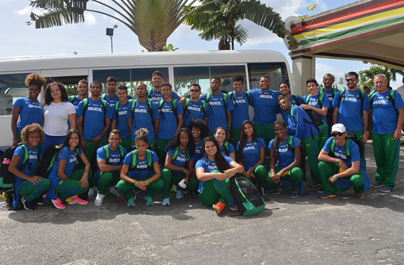 The Brazilian team to the South American Junior Championships on their arrival at the CJIA yesterday afternoon. (Tamica Garnett photos)