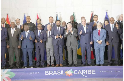 President, Dr. Irfaan Ali and his CARICOM counterparts on Friday attended the Brazil–Caribbean Summit 2025 with President Luis Inacio 'Lula' Da Silva at the Itamaraty Palace in Brasília (Office of the President)