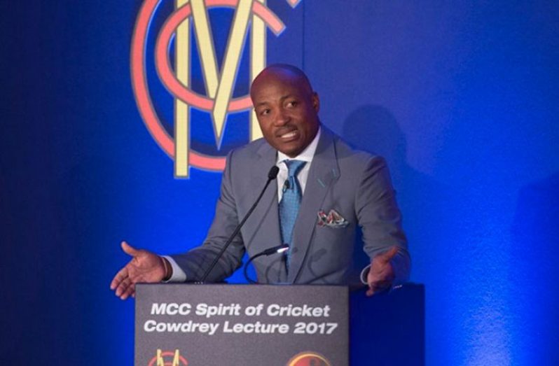 Brian Lara delivers the annual MCC Spirit of Cricket Cowdrey lecture at Lord's.