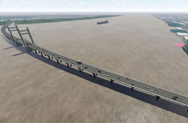 An artist’s impression of the low bridge at Houston-Versailles (West Bank Demerara) with three lanes and a movable section