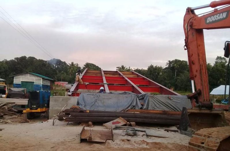 Works being undertaken at the bridge site, at Moruca, on Monday. (Sharon Atkinson photo)