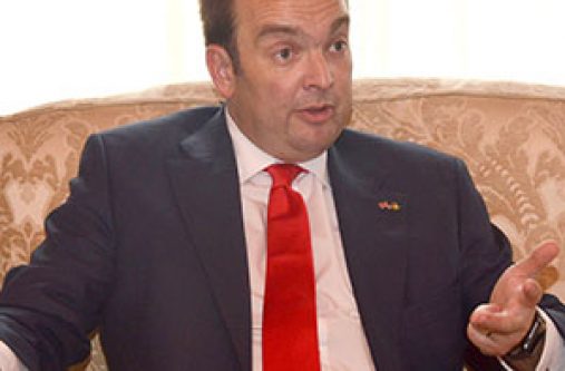 British Member of Parliament James Duddridge interacting with media operatives