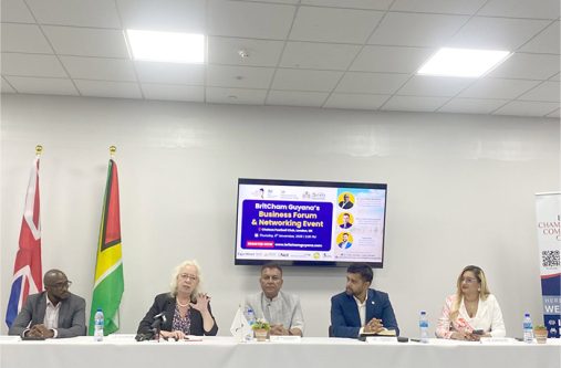 From left to right: Country Director for Trade and Investment, Sherwyn Naughton; British High Commissioner to Guyana, Jane Miller; Chief Investment Officer, Dr. Peter Ramsarrop; BritCham Chairman, Faizal Khan and Senior Business Development Executive, Debbie Persaud