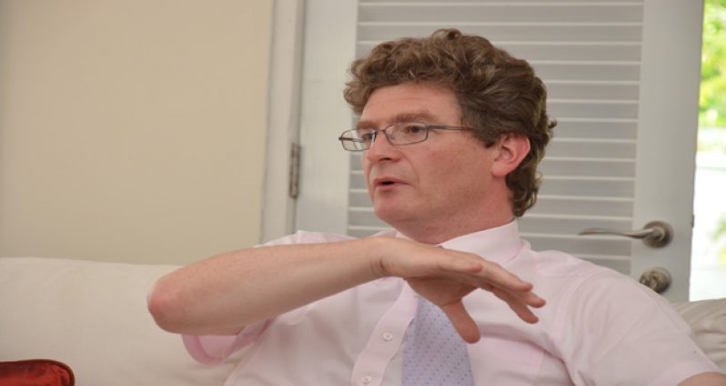 British High Commissioner Gregg Quin makes a point during a press conference, yesterday