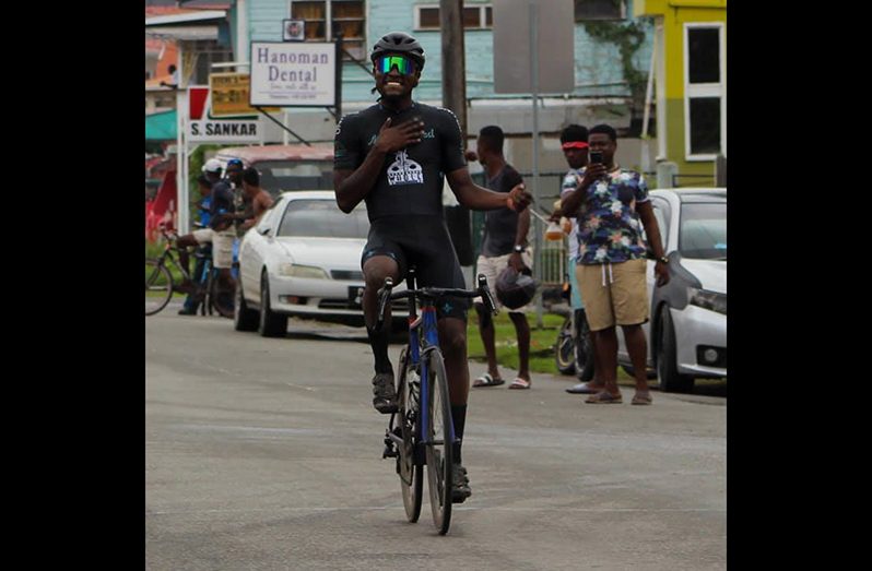 Briton John finished first in the morning leg.  (Guyana Cycling News photo)