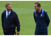 Stuart Broad's dad Chris Broad (left) was match referee at Emirates Old Trafford.