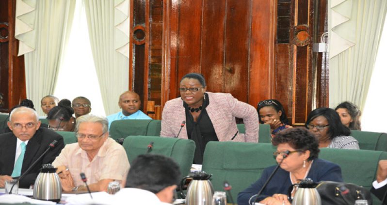 Minister within the Ministry of Natural Resources, Simona Broomes, making her presentation during the 2016 Budget debates [Samuel Maughn Photo]