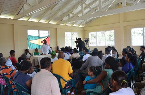 Minister within the Ministry of Natural Resources, Simona Broomes, meeting with miners from Parika/Mora, Bartica and Karrau at the Grove Community Centre at Parika