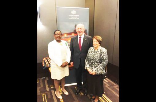Minister within the Ministry of Natural Resources, Simona Broomes and Governor Peter Cosgrove and his wife