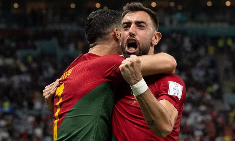 Portugal’s Bruno Fernandes celebrates his team’s victory