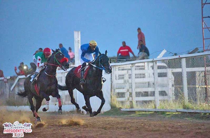 John Bull on the outside (Green, Red and White) took down Easy Time in last year’s President’s Cup