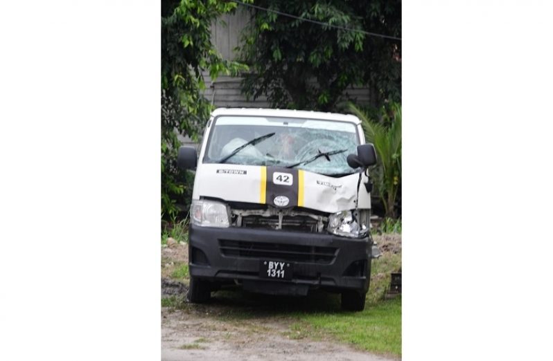 The minibus which was involved in the accident.(Adrian Narine photo)