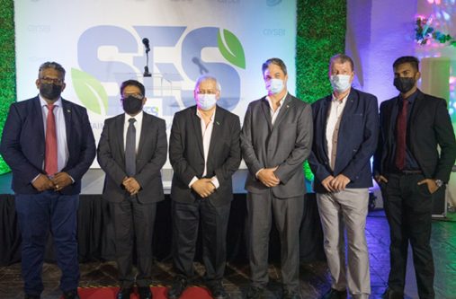 (L-R) SES Inc. Chairman/Partner, Komal Singh; Senior Minister in the Office of the President with responsibility for Finance, Dr. Ashni Singh; GYSBI Partner, Robin Muneshwer; GYSBI General Manager, Sean Hill; Corena Partner, Paul Roach and Gaico Business Development Director, Khishan Singh (DPI photo)