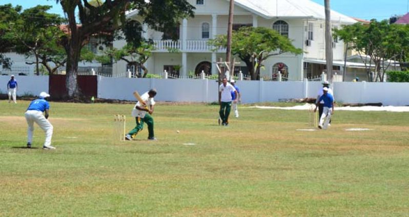 Chronicle Sport’ Adrian Narine was on hand to catch Regal Masters’ Clyde Butts about to take a hit at a delivery, during the action between Regal Masters and Mike’s Wellman at the Demerara Cricket Club ground yesterday, which the latter won by seven wickets.
