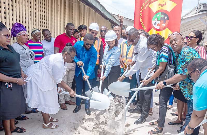 The sod was turned on Tuesday for the new $388 million market at Buxton, East Coast Demerara (Delano Williams photos)
