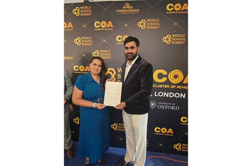 Dr. Camille Deokie-Gorakh, Academic Director of Camille's Academy and RoboChamps India Founder, Akshay Ahuja, at the World School Summit UK following the signing of the agreement
