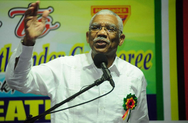 President David Granger addresses the gathering at the Loo Creek camp site (Photos by Delano Williams)