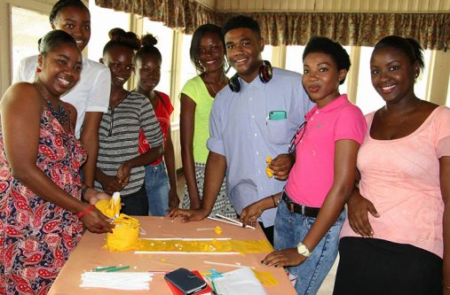Participants in a team building exercise
