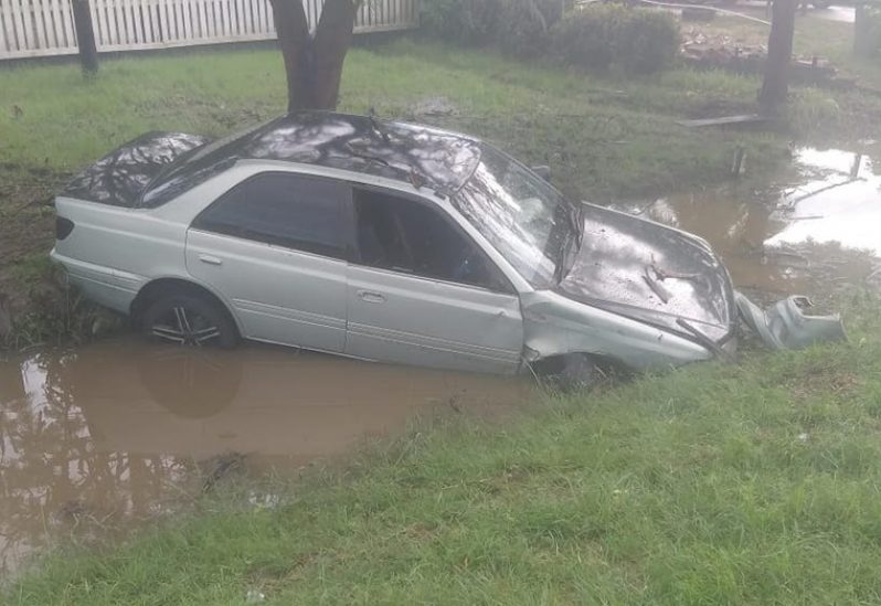 The hire car in the trench after the accident