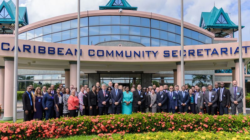 Heads and representatives of the UN, CARICOM institutions, specialised agencies and associated institutions were in attendance at the CARICOM Secretariat on Tuesday (Delano Williams photo)