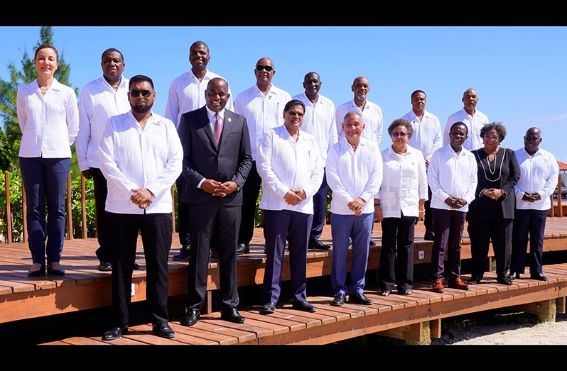 President Dr. Irfaan Ali (bottom left) with other regional leaders, earlier this year, in Belize for the CARICOM 33rd Inter-sessional meeting