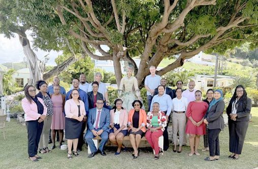 Mr. Halim Brizan, Director, Regional Statistics Programme, CARICOM Secretariat (seated, left) with facilitators and participants in the regional workshop