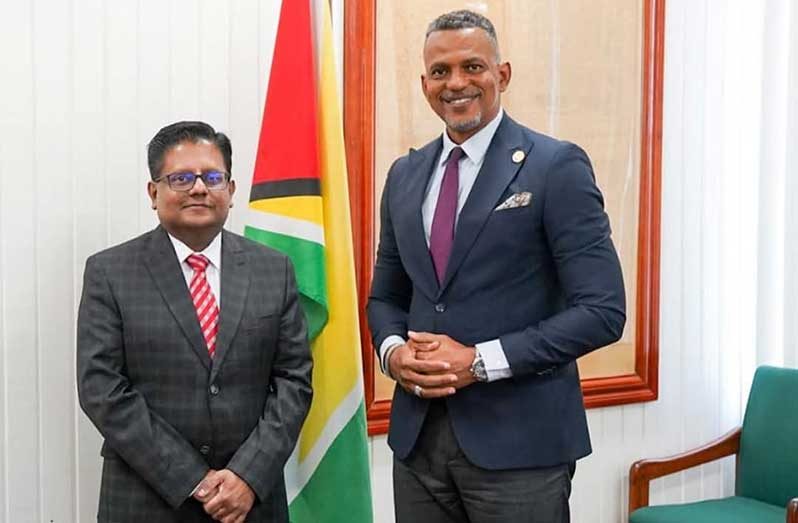 Senior Minister in the Office of the President with Responsibility for Finance and the Public Service, Dr. Ashni Singh and the new President of the Caribbean Development Bank (CDB), Mr. Daniel Best