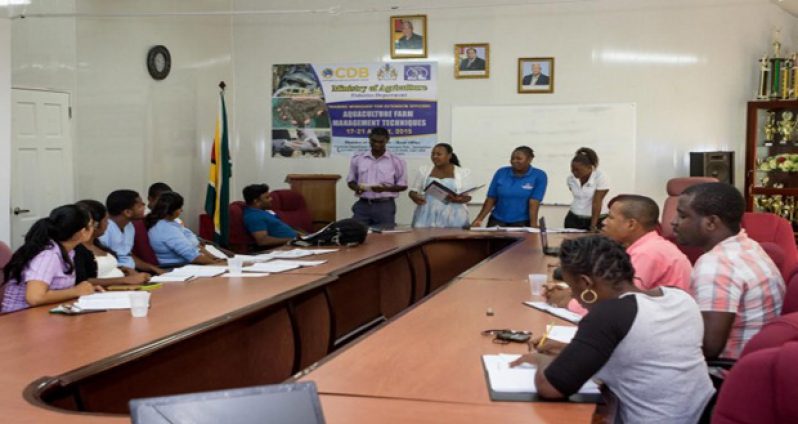 Fifteen Extension Officers assigned to the aquaculture sector participated in the Aquaculture Farm Management Techniques Training Workshop