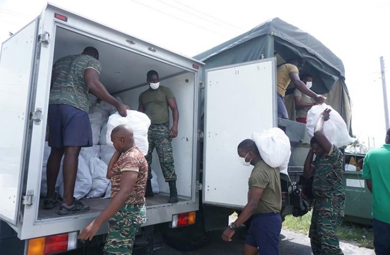 Soldiers packing the supplies prior to the distribution exercise (Carl Croker photo)