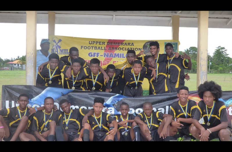 The victorious Essequibo team celebrate after winning the second edition of the Guyana Cricket Board (GCB) Franchise League three-day tournament last Sunday.