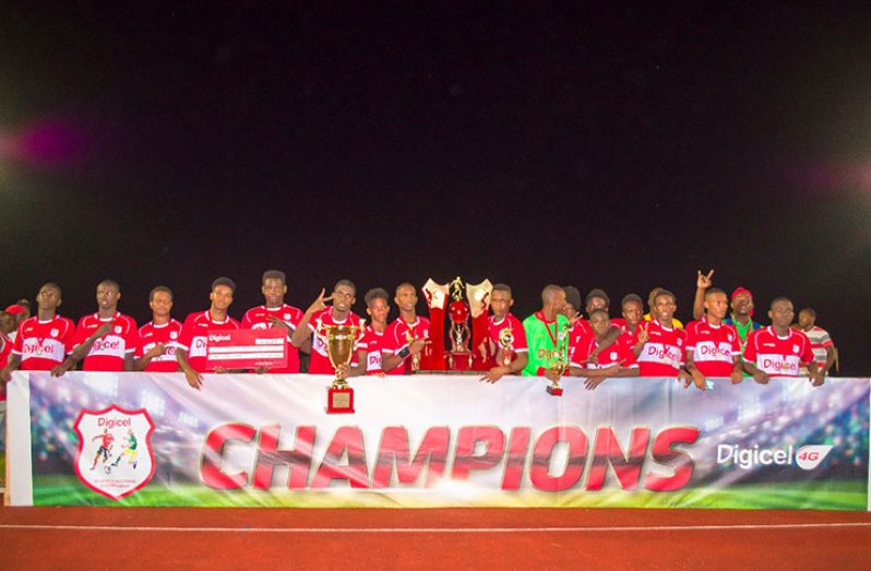 The victorious Chase Academy after picking up their second successive Digicel Schools Football title.